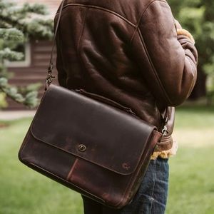 Roosevelt Leather Laptop Messenger Bag - Dark Oak